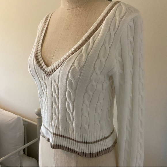 Altar’d State Tennis V-Neck White Cropped Sweater - Picture 2 of 8